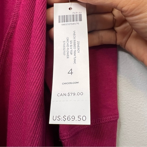NEW Chico's Womens V Neck Ribbed Trim Tunic 3/4 Sleeve Orchid Flower Sz XXL - Picture 11 of 15